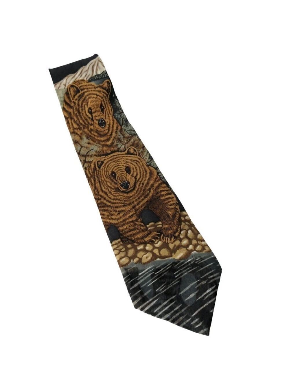 Wild Kingdom Grizzly Bear Silk Novelty Tie